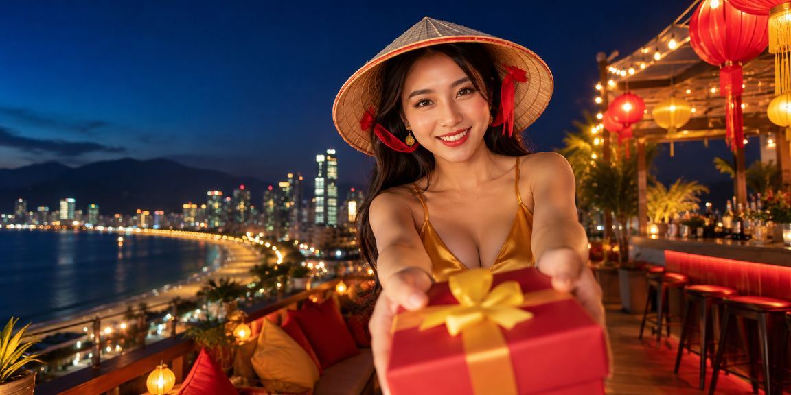 Người phụ nữ đội nón lá tại Nha Trang xem kèo thể thao trên ứng dụng điện thoại